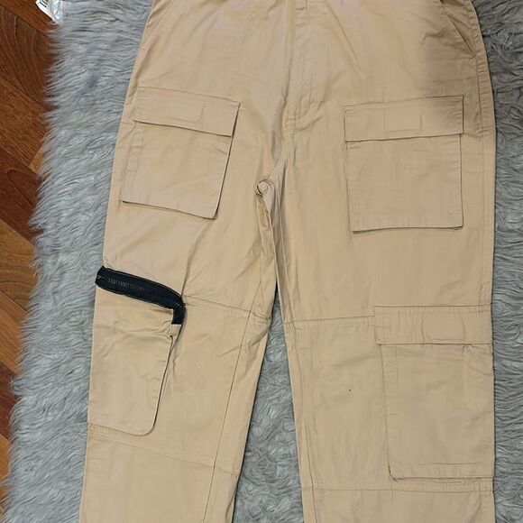 Forever 21 women’s tan‎ cotton cargo wide leg pants size large - Picture 2 of 7